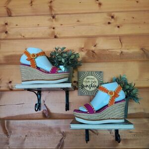 Vaneli Cobi Pink Orange Suede Leather Strappy Platform Wedge Heel Sandal Sz 7.5M